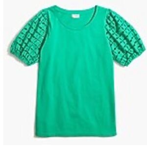 J.Crew Factory Green Eyelet Puff-Sleeve Tee